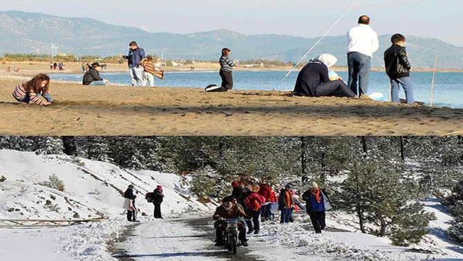 Turizm cenneti Muğla'da hem kar hem de deniz keyfi