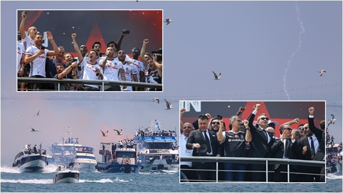 Beşiktaşlılar İstanbul Boğazı'nı siyah-beyaz renklere çevirdi