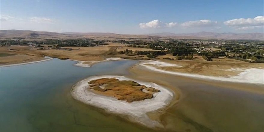 Van Gölü'nde sular çekilince adacık ortaya çıktı