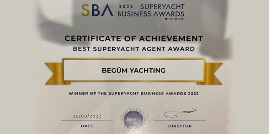 BEGÜM YACHTING, En İyi Süperyat Acentesi Seçildi