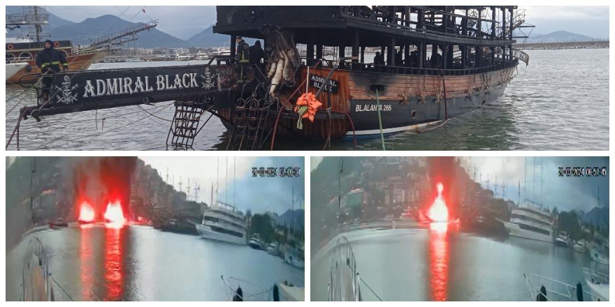 Alanya'da Teknede Çıkan Yangının Yeni Görüntüleri