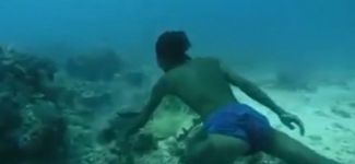 Tek nefesle zıpkınla balık avladı