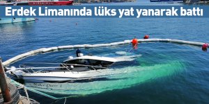 Erdek Limanında lüks yat yanarak battı
